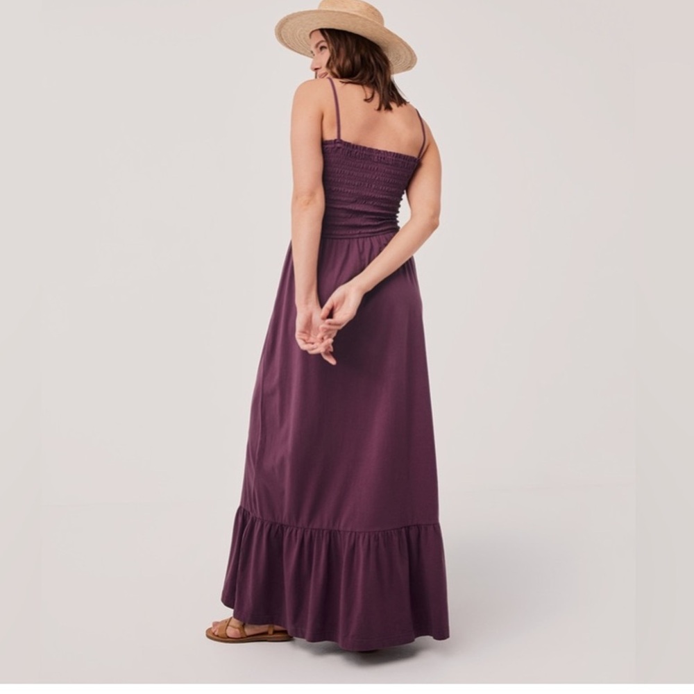 PACT Organic Cotton Stretch Soirée Smocked Top Burgundy Lux Jersey Maxi Dress - Picture 5 of 9